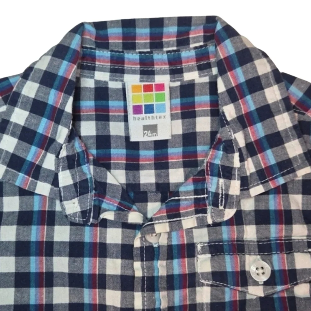 NEW Toddler Kids Classic Plaid Button Down Shirts - Blue and Red Bundle